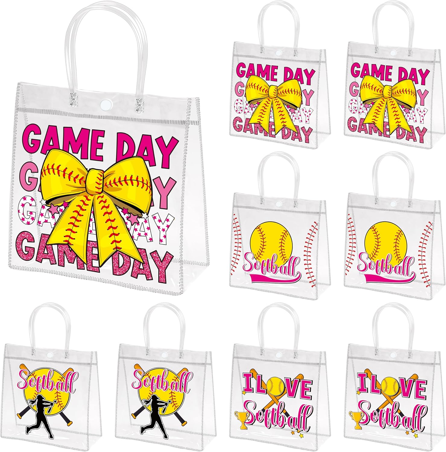 H1vojoxo Softball Goodie Gift Bags - 24PCS Softball Clear PVC Gift Bags for Team Girls with Handle Reusable Sport Party Favors Team Birthday Gifts Bag Treat Snack Bag for Girls End of Season Gifts Bag
