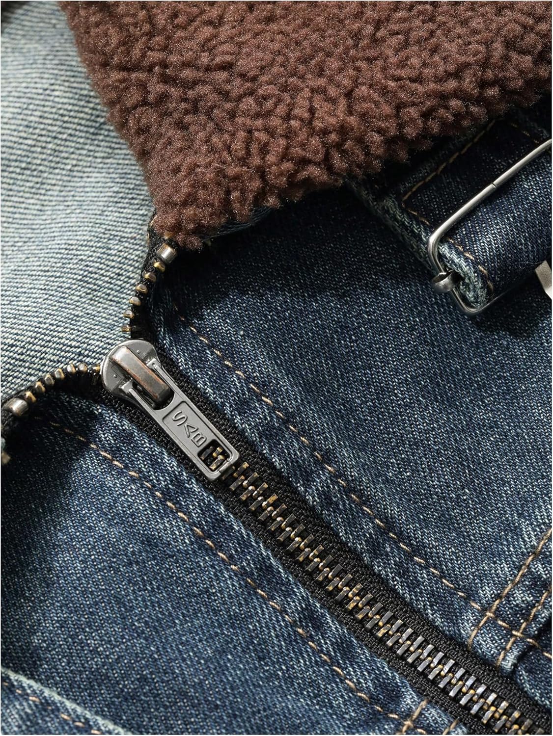 MakeMeChic Women's Contrast Cropped Denim Jacket Long Sleeve Buckle Zip Up Jean Coats - Image 5