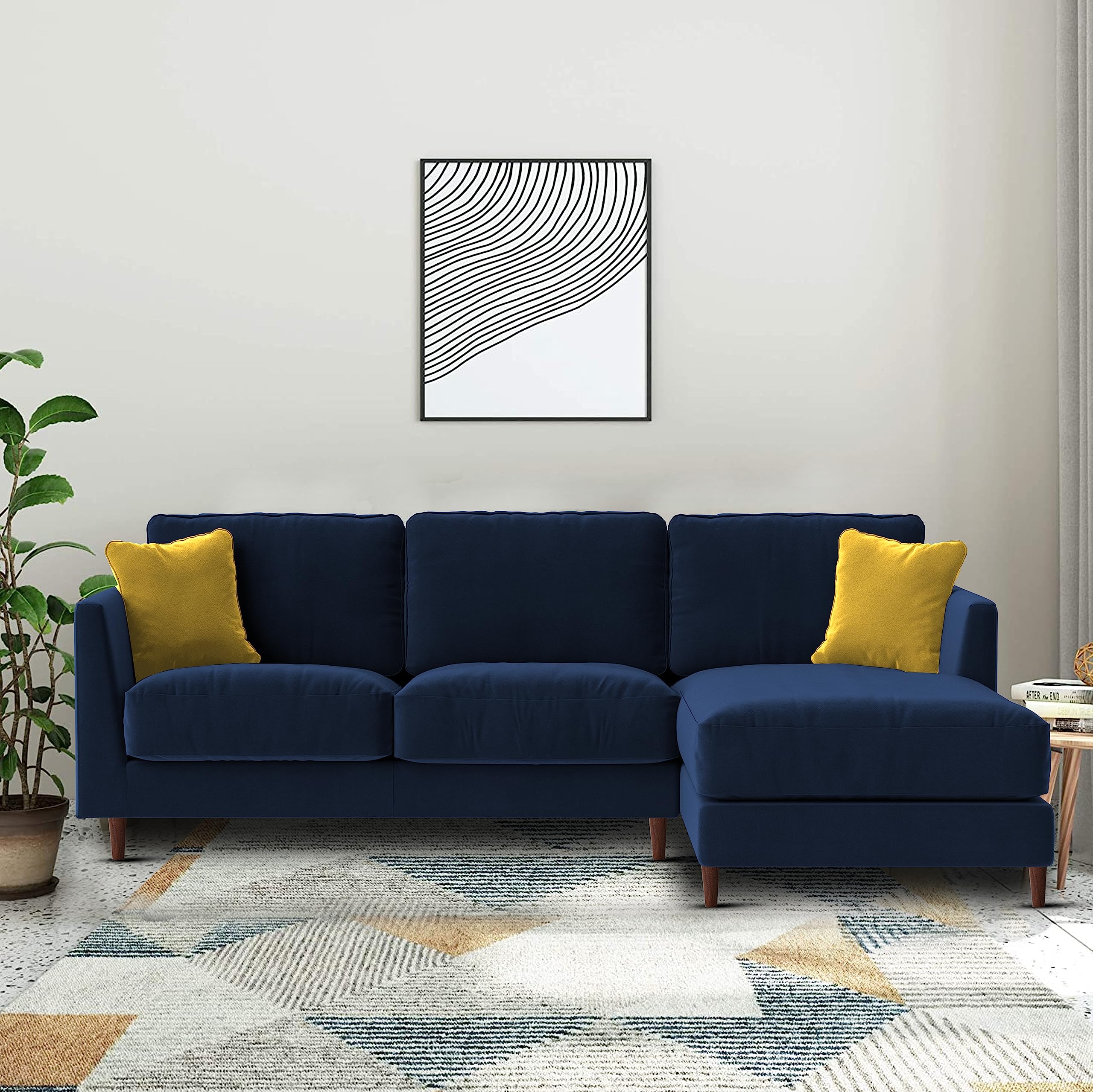 Casaliving Julien RHS 4 Seater L Shape Sofa Set for Living Room (Blue) Premium Velvet Fabric Sofa