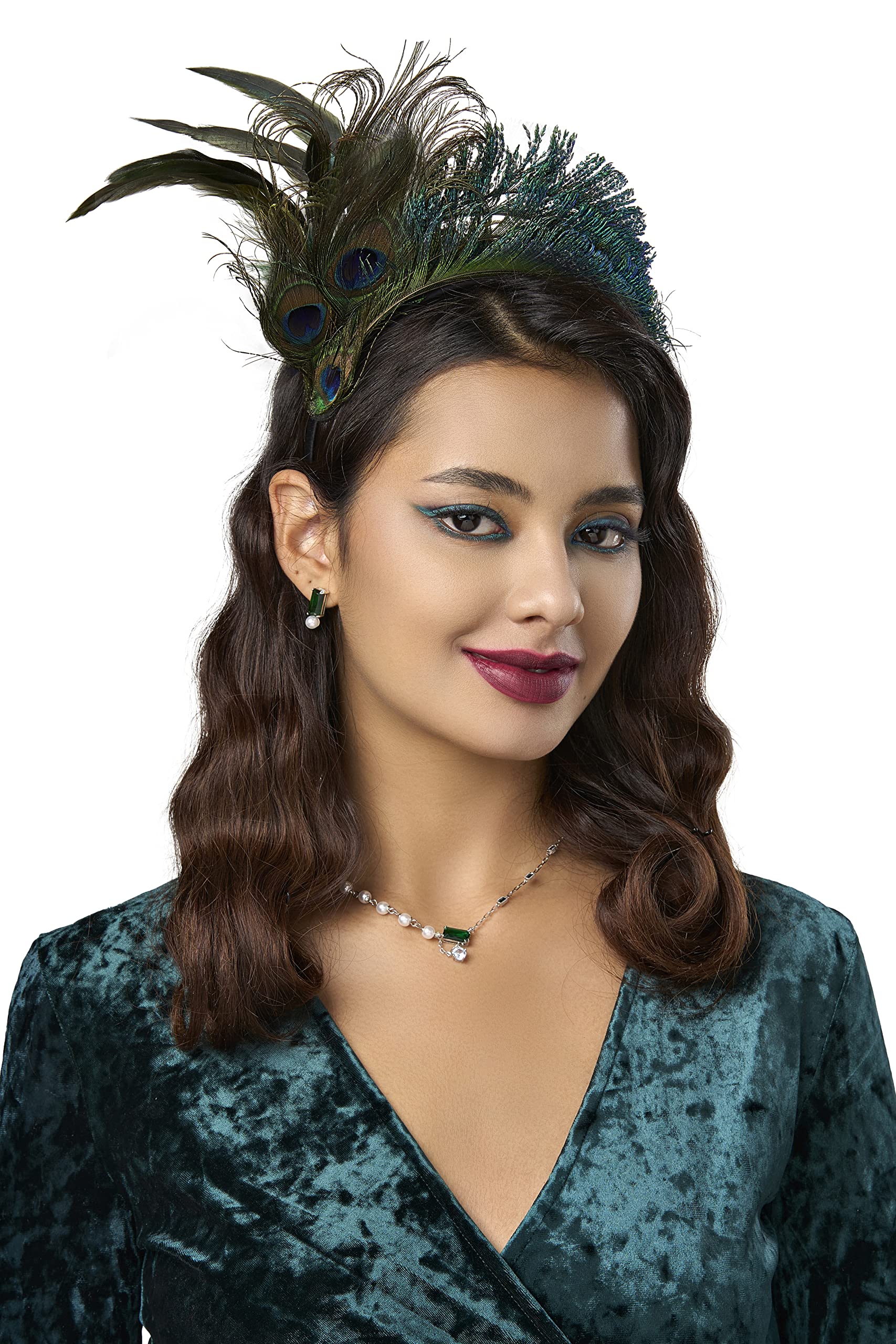 BABEYOND 1920s Fascinator Headband Kentucky Peacock Feather Headpiece for Derby Cocktail (Peacock Green)