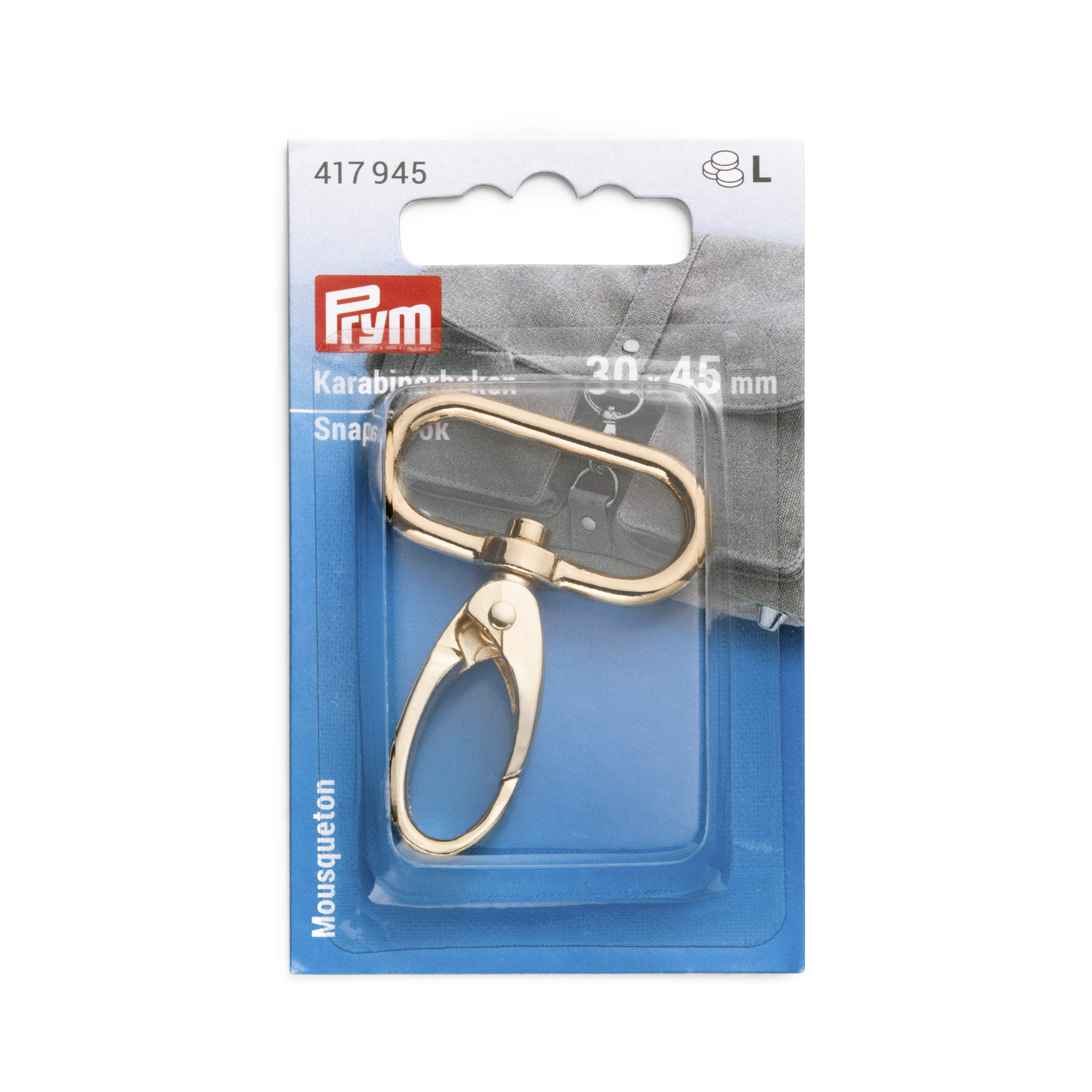 Prym Carabiner Hook, Zinc Alloy, New Gold, 30 x 40 mm