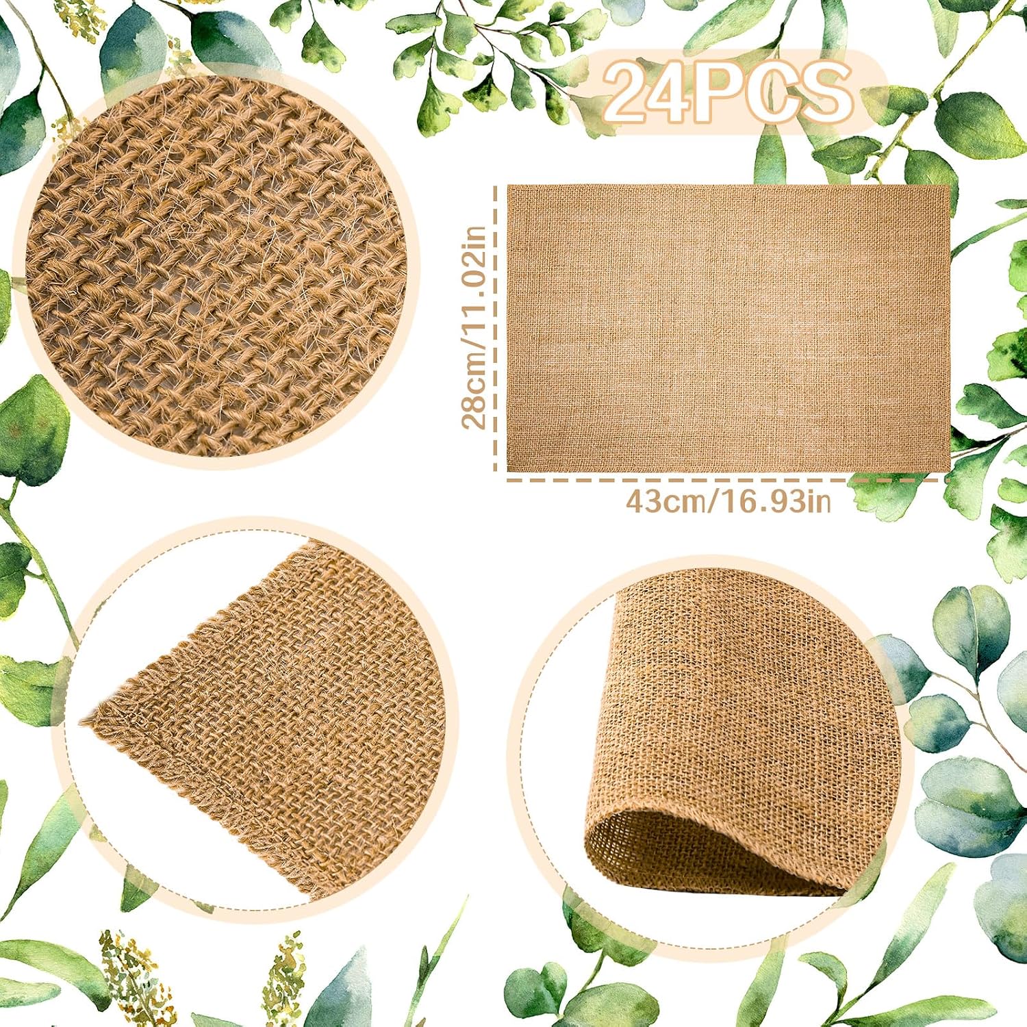 Layhit 24 Pcs Burlap Braided Placemats Bulk for Dining Tables Heat Resistant Jute 11" x 17" Table Mats Farmhouse Natural Woven Fabric Place Mats for Fall Decoration(Rectangle)