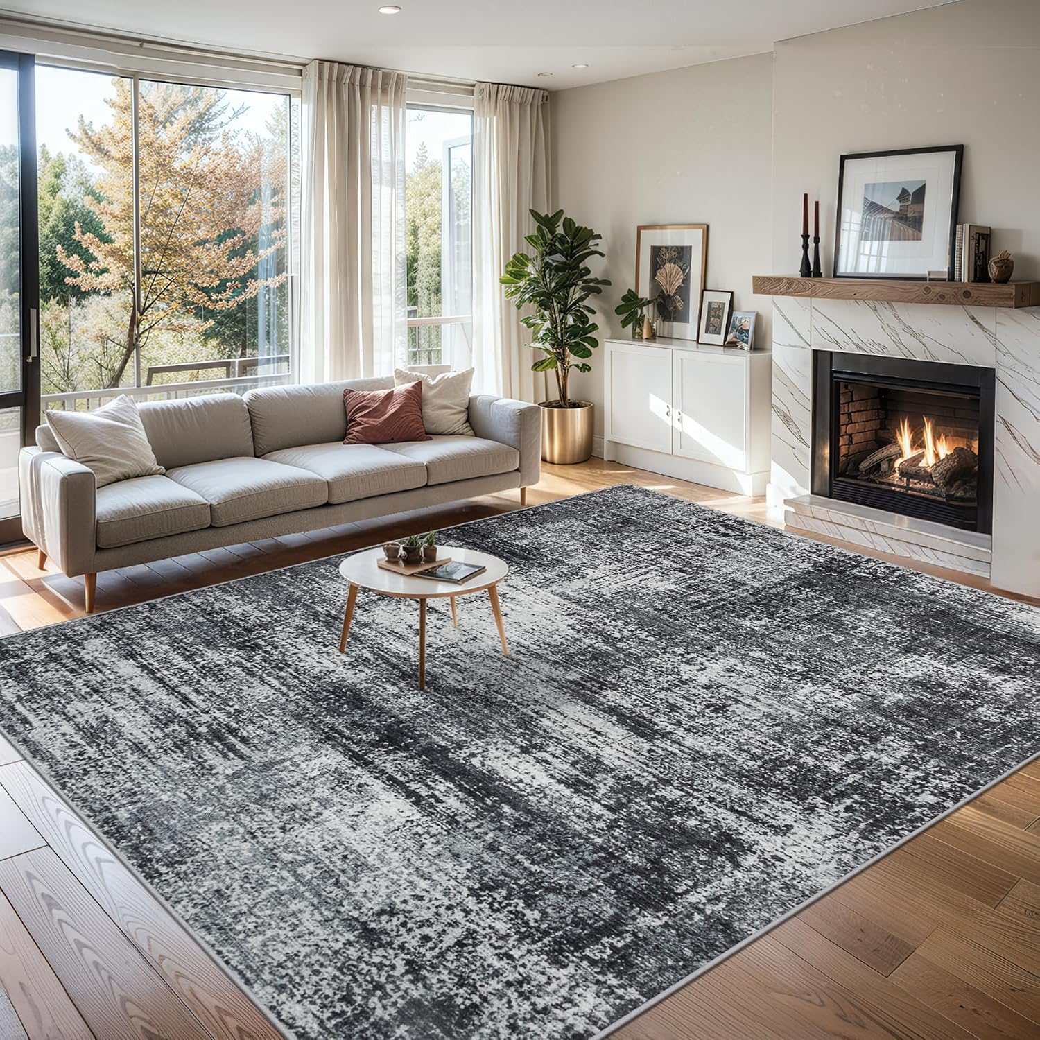PLHXFR Area Rug Living Room: 4x6 Abstract Washable Carpet Dark Black image 3