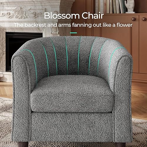 Miniatura 8 de LINSY Juego otomano de silla decorativa silla de barril de chenilla con reposapiés, moderna silla de lectura pequeña de mediados de siglo, sillón