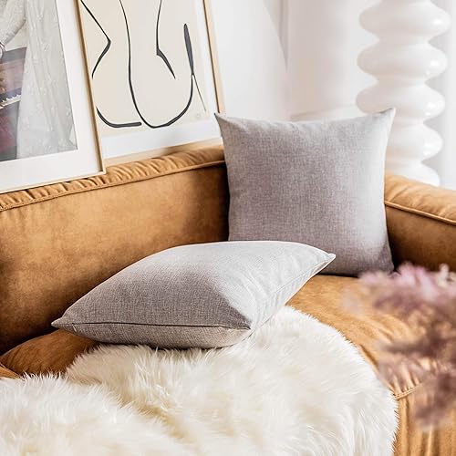 Miniatura 5 de Demetex Juego de 2 fundas de almohada cuadradas de lino gris sólido de 24 x 24 pulgadas, fundas de almohada decorativas con textura de país francés