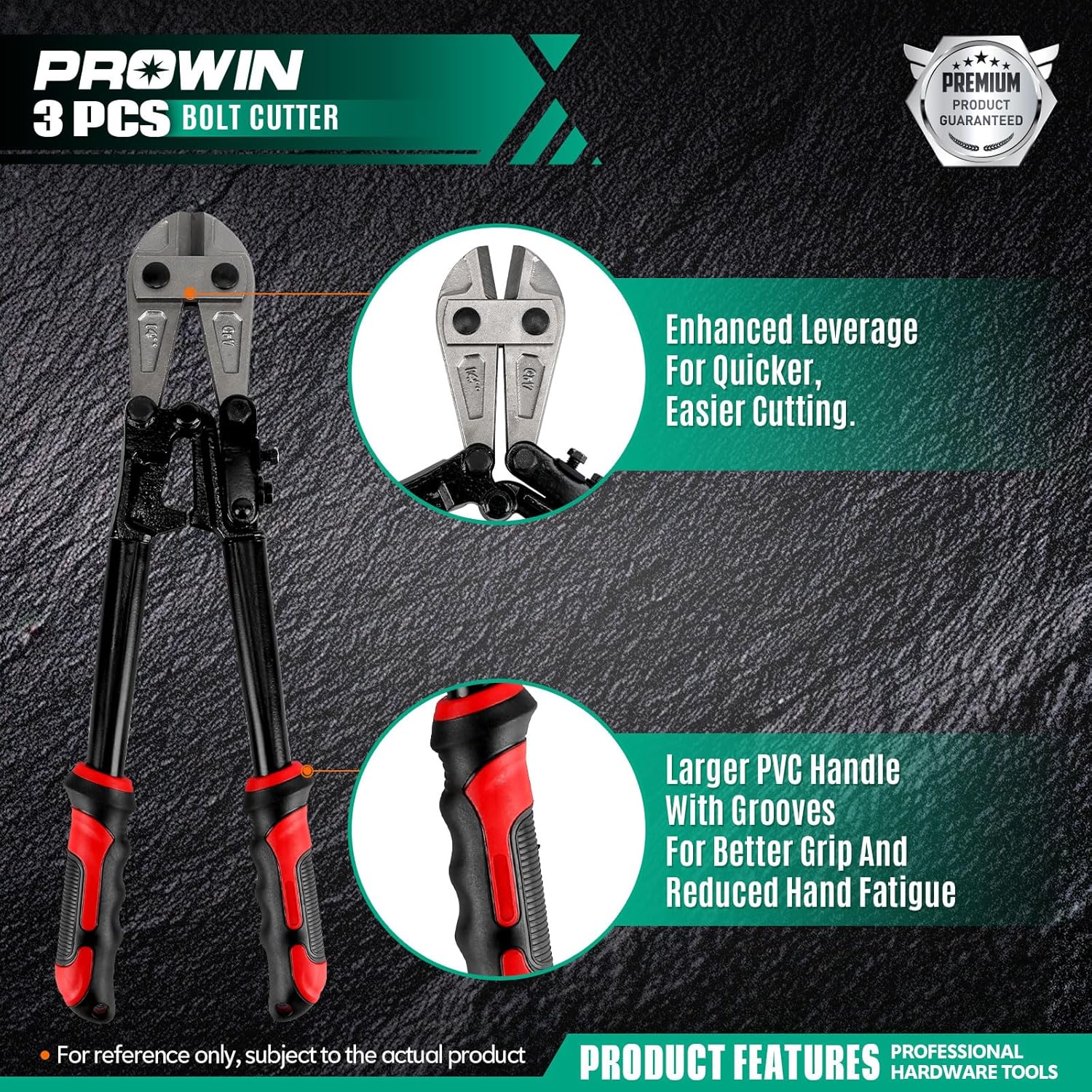 Prowin Heavy-Duty 3-Piece Bolt & Cable Cutter Set – 14" Bolt Cutter, 8" Mini Cutter & Cable Cutter with Storage Bag – CR-V Steel Blades for Locks, Chains, Wires, Professional & DIY Use
