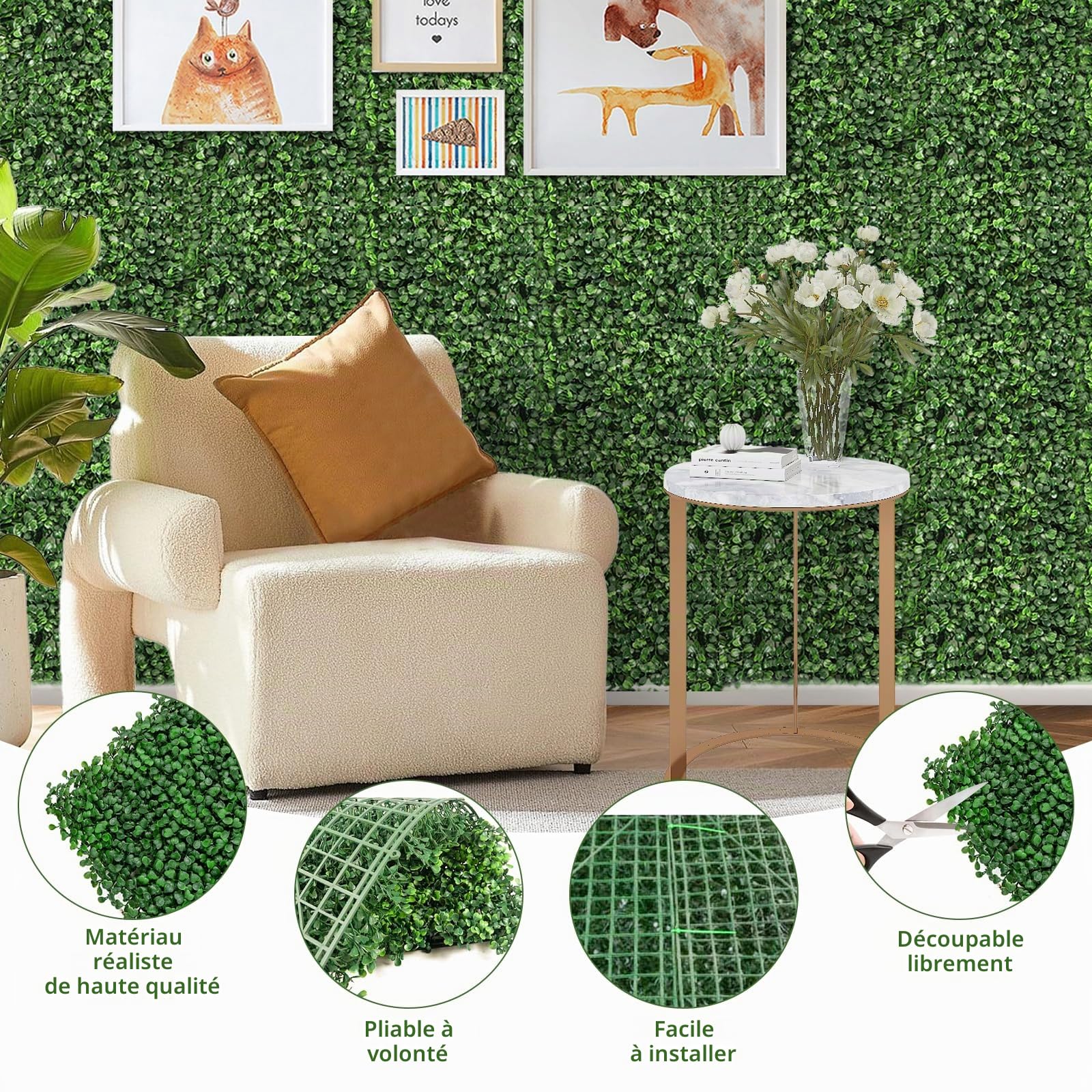 uyoyous Lot de 12 parois en plantes artificielles pour jardin - Protection contre les UV - 60 x 40 cm - Vert foncé