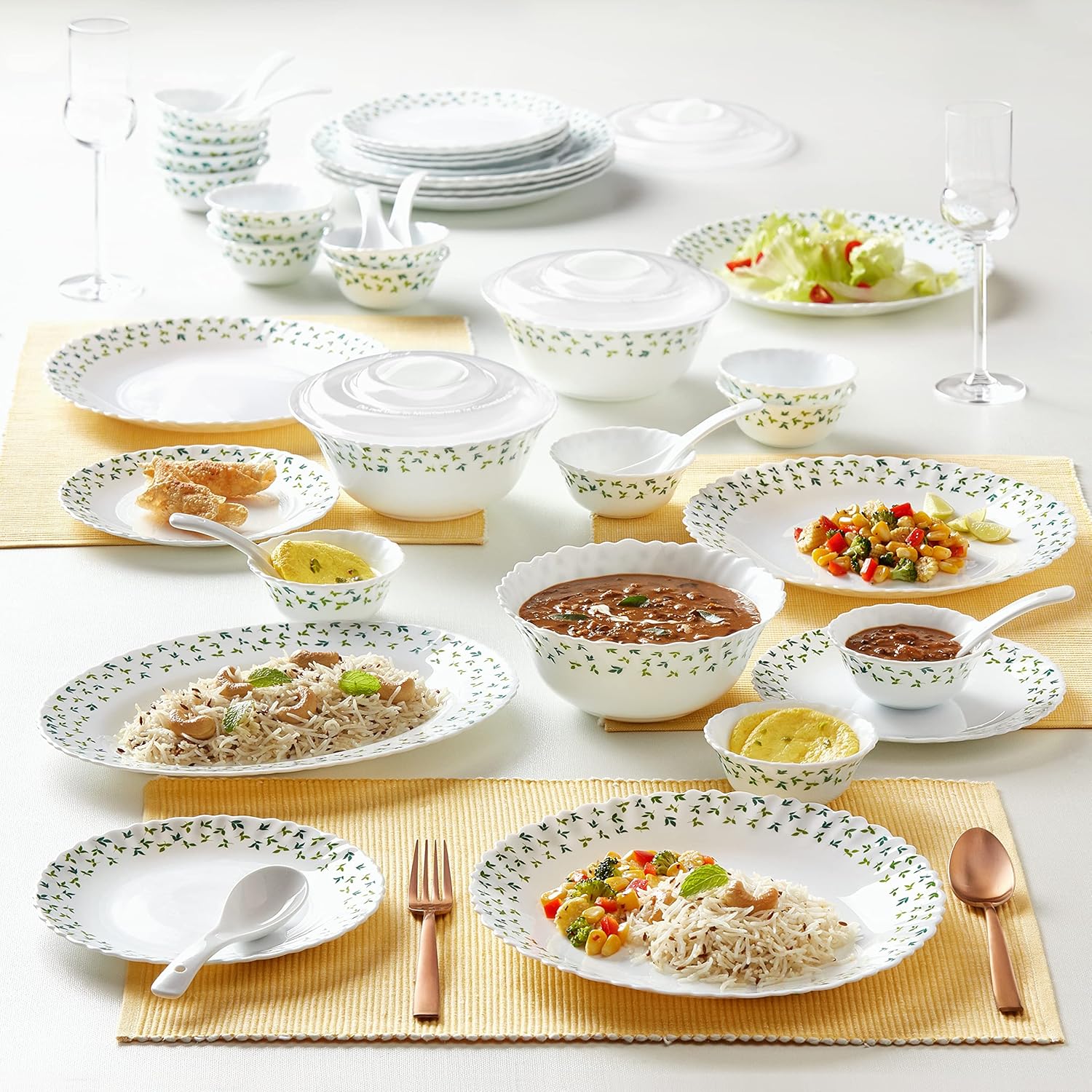 Borosil Gourmet Dinnerware Set For 6, 35 Pieces, White Dinner Plates and Bowls Sets, Chip Resistant Tempered Opal Glass, Stain Resistant, Dishwasher & Microwave Safe Dinner Set For Gifting, Serves 6