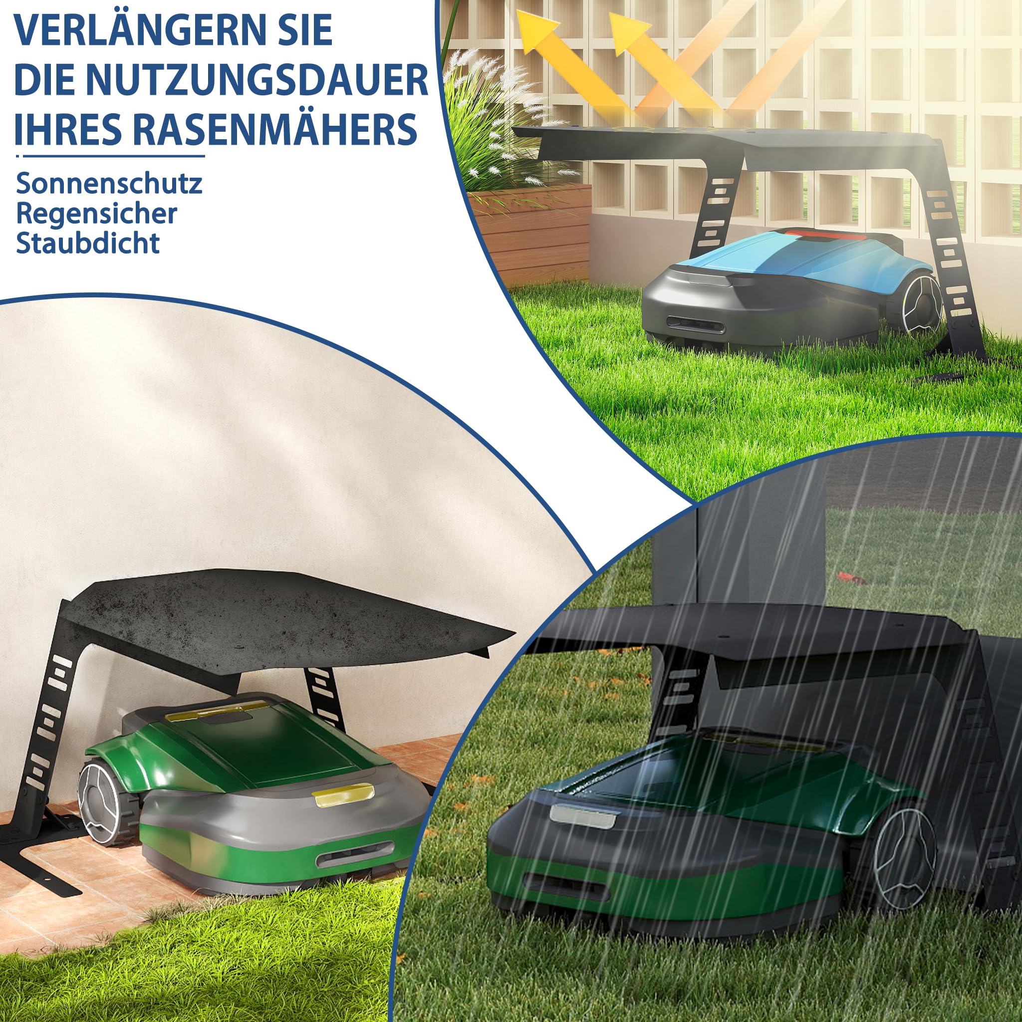 YRHome Mährobotergarage aus Metall Mähroboter Garage Schwarz Garage für Mähroboter Wetterfeste UV-Schutz Carport Überdachung Garage Dach für Rasenroboter & Ladestation Rostfreies - 77x94x36cm