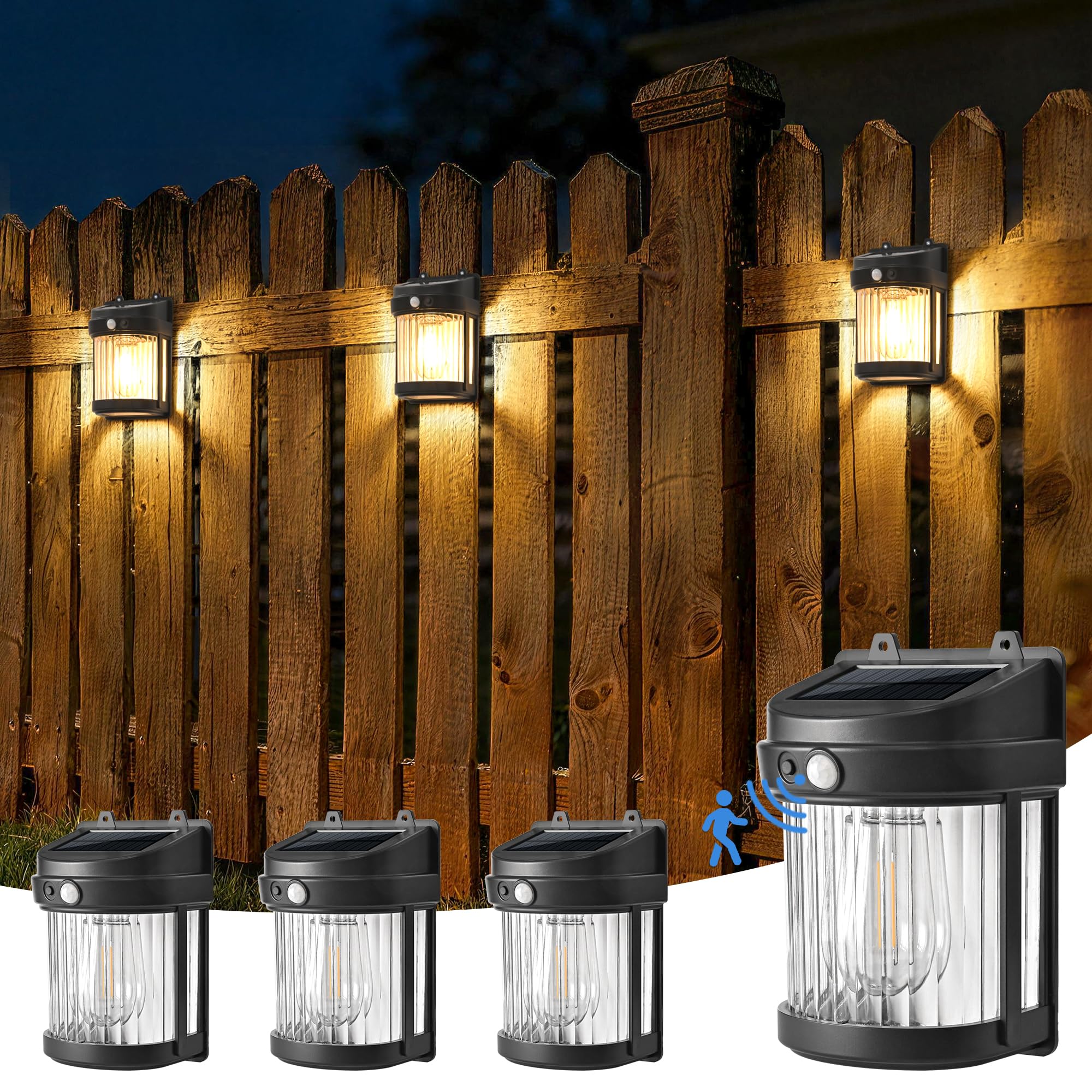 PEVOROS Porch Lights, 4 Pack Wall Solar Lights Outdoor, Solar Motion Lights with 3 Modes for Shed Patio Front Door Garage Fence-image-44