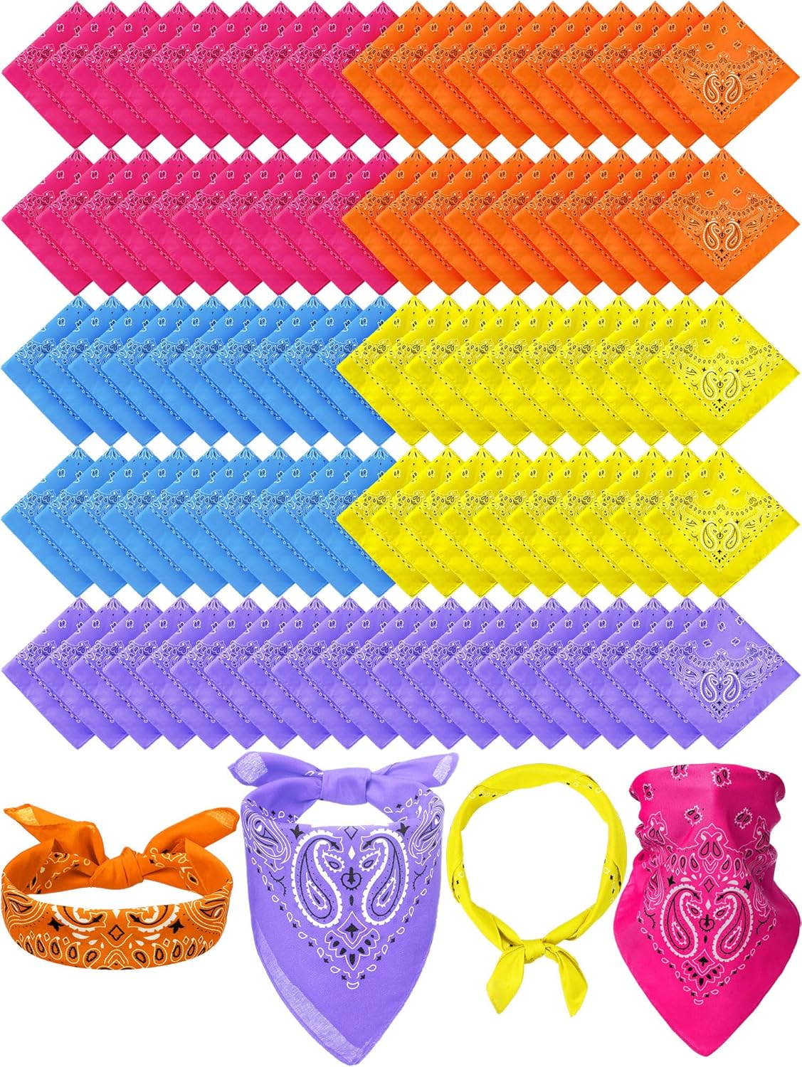Unittype 100 Pieces Paisley Bandanas Bulk Unisex Cowboy Bandanas Assorted Headband Square Scarf for Party Costume