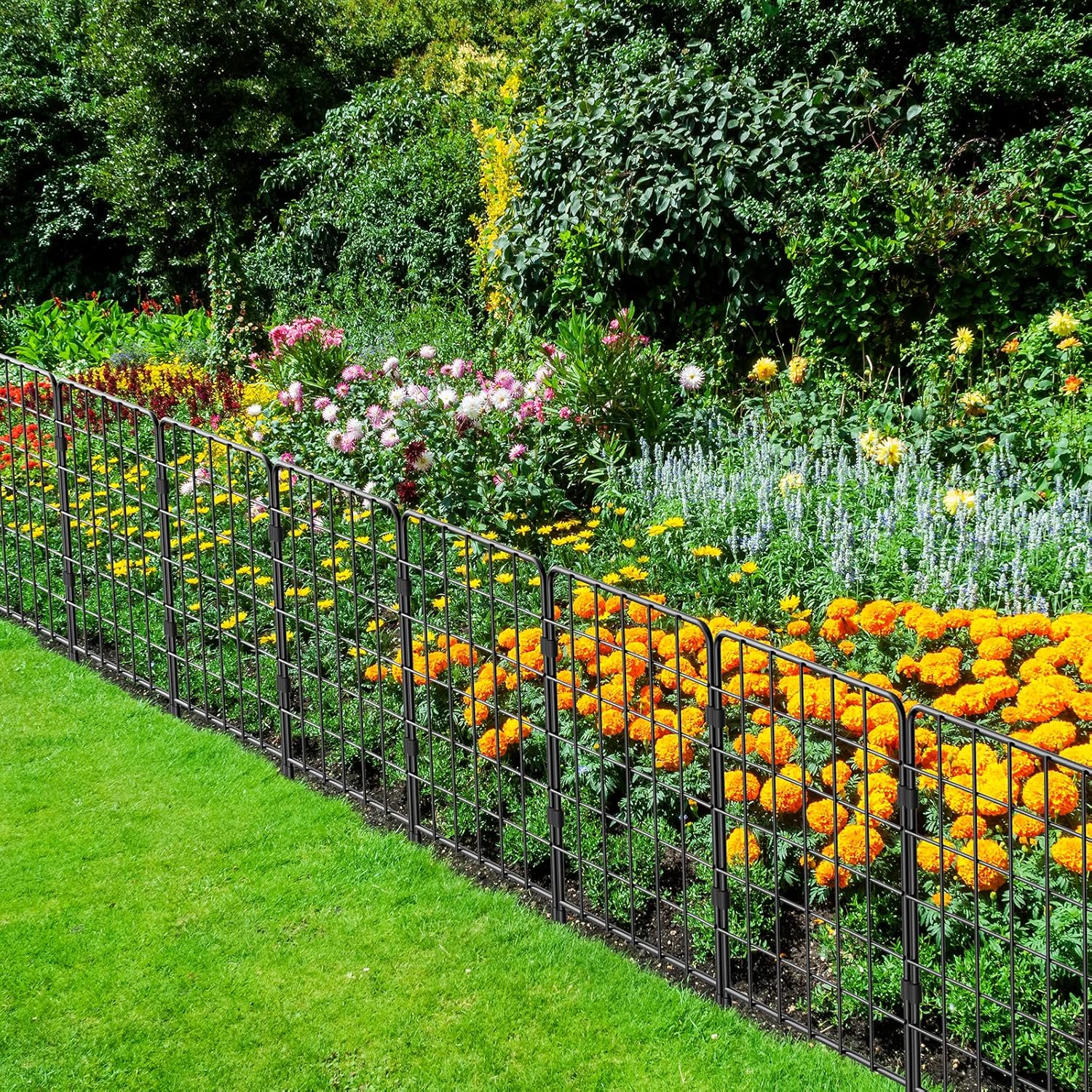 Decorative Garden Fence 10 Pack, 24in(H) x 10ft(L) Animal Barrier Fence, Rustproof Metal Fencing for Yard, Dog Rabbits Wire Section Garden Edging Border for Yard Patio Garden, Grid
