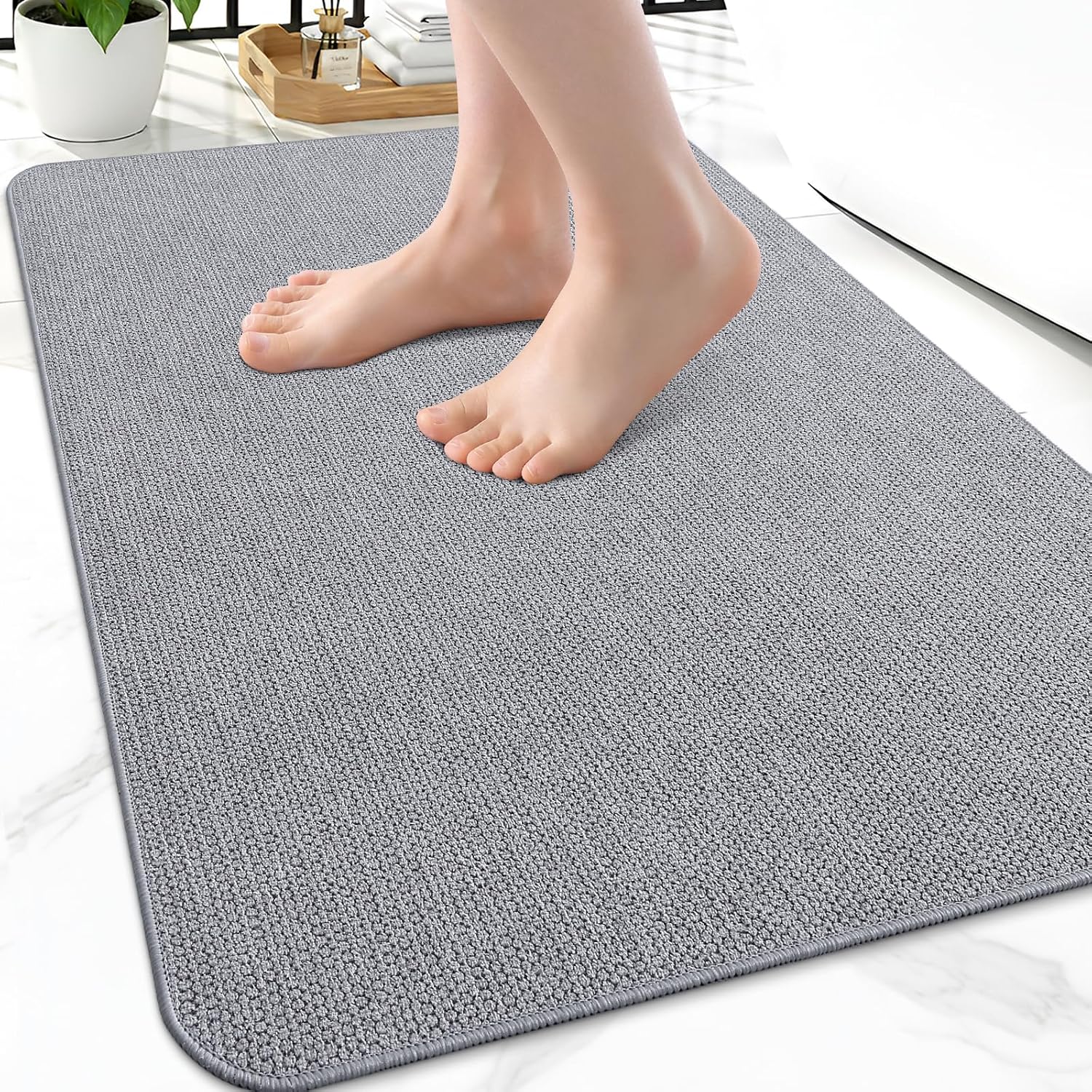 Smiry Ultra Thin Bath Mat 24X16, Non Slip Rubber Washable Bathroom Rugs