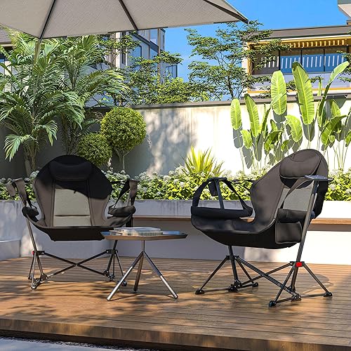Miniatura 8 de Outsunny Hamaca doble, silla de camping plegable, con respaldo ajustable, mecedora con soporte para tazas, reposacabezas y asiento acolchado para