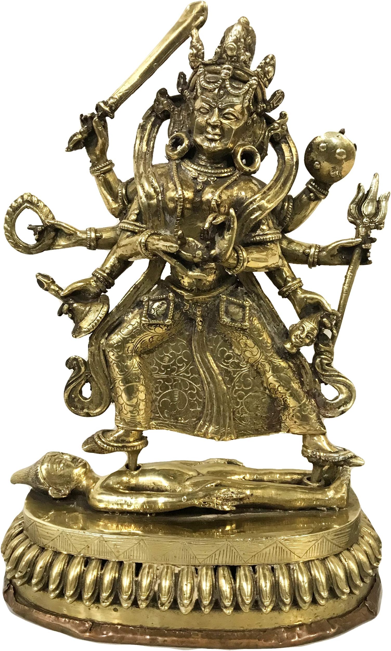 Agan Traders Bronze 8 Arms Black Kali Fierce Goddess Home Decor Statue Fair Trade Nepal (13 X 8.5 X 4.5 inches; 8 lb)