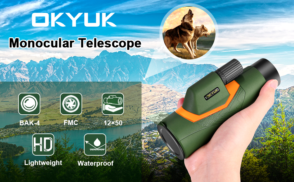 Monokular Teleskop, OKYUK 12X50 HD Monokular Fernglas, BAK4-Prisma und FMC Wasserdicht mit Smartphone-Halter Stativ… – Bild 8