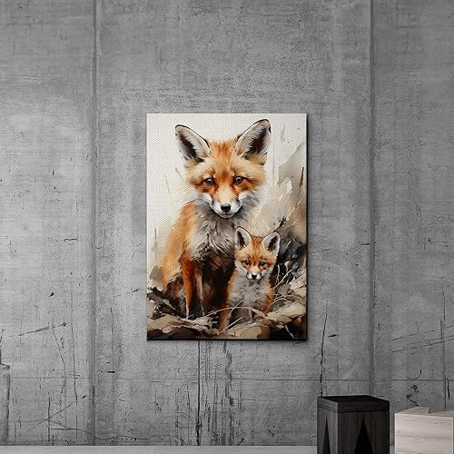Miniatura 7 de Fox Mother Cub Prints, In The Style Of Stencil,Based, Ivory, Kids Wall Art, Kids Wall Art Display, Mom And Baby Animal Art Print, Wall Art, Art Decor