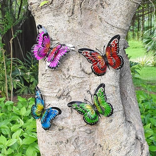 Miniatura 7 de MIYOLO 4 piezas de mariposas de metal para valla de patio, decoración de jardín, mariposa de 7 pulgadas para patio al aire libre, patio trasero,