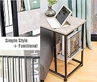 Vista 8 de JJS Mesa lateral C con soporte para revistas para sofá, sala de estar, mesa de aperitivos que se desliza debajo para espacios pequeños, cemento/negro