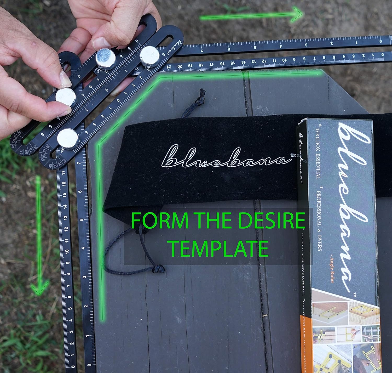 Frее Shірріng Ovеr $50 Heavy Duty Aluminum Multi Angle Measuring Ruler for DIY Workers | Angle Finder Woodworking Tool | Tile Flooring +FreePouch universal angler ruler Metal Gift Men Women Template Layout Tools (Black)