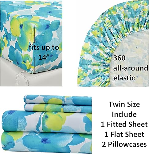 Miniatura 5 de American Home Collection Juego de sábanas y fundas de almohada estampadas de 4 piezas de microfibra cepillada, sin arrugas, 14 pulgadas de