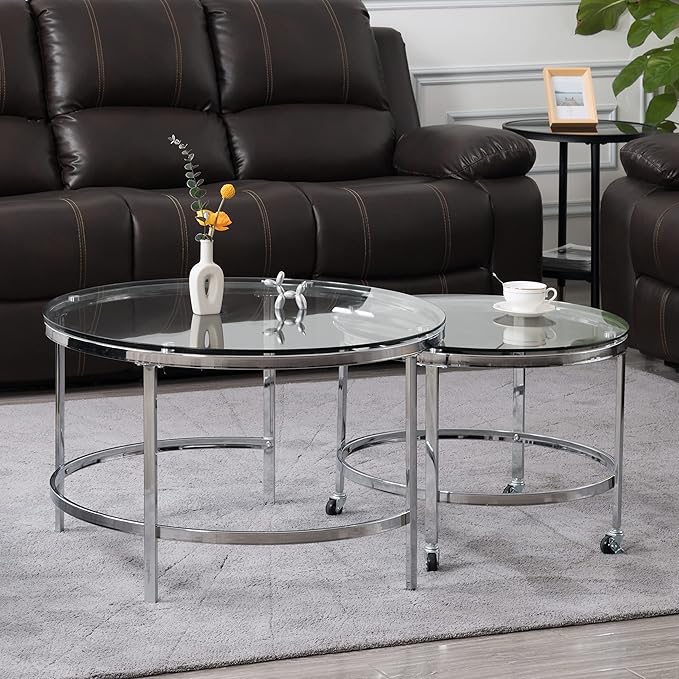 EMKK 2 pcs Modern Glass Nesting Set, 2 in 1 Unique