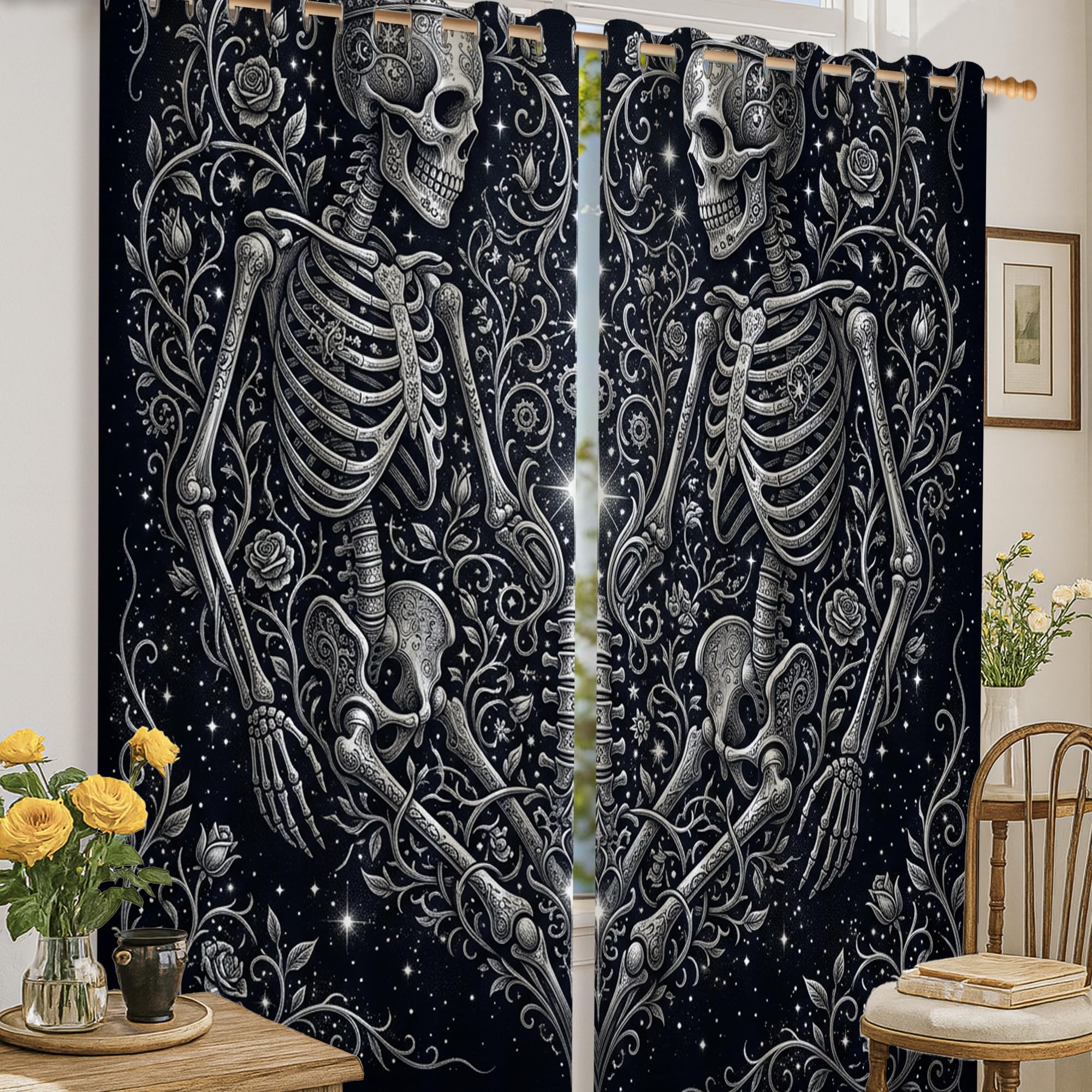 Rideaux occultants gothiques vintage noir 132x160cm isolation thermique