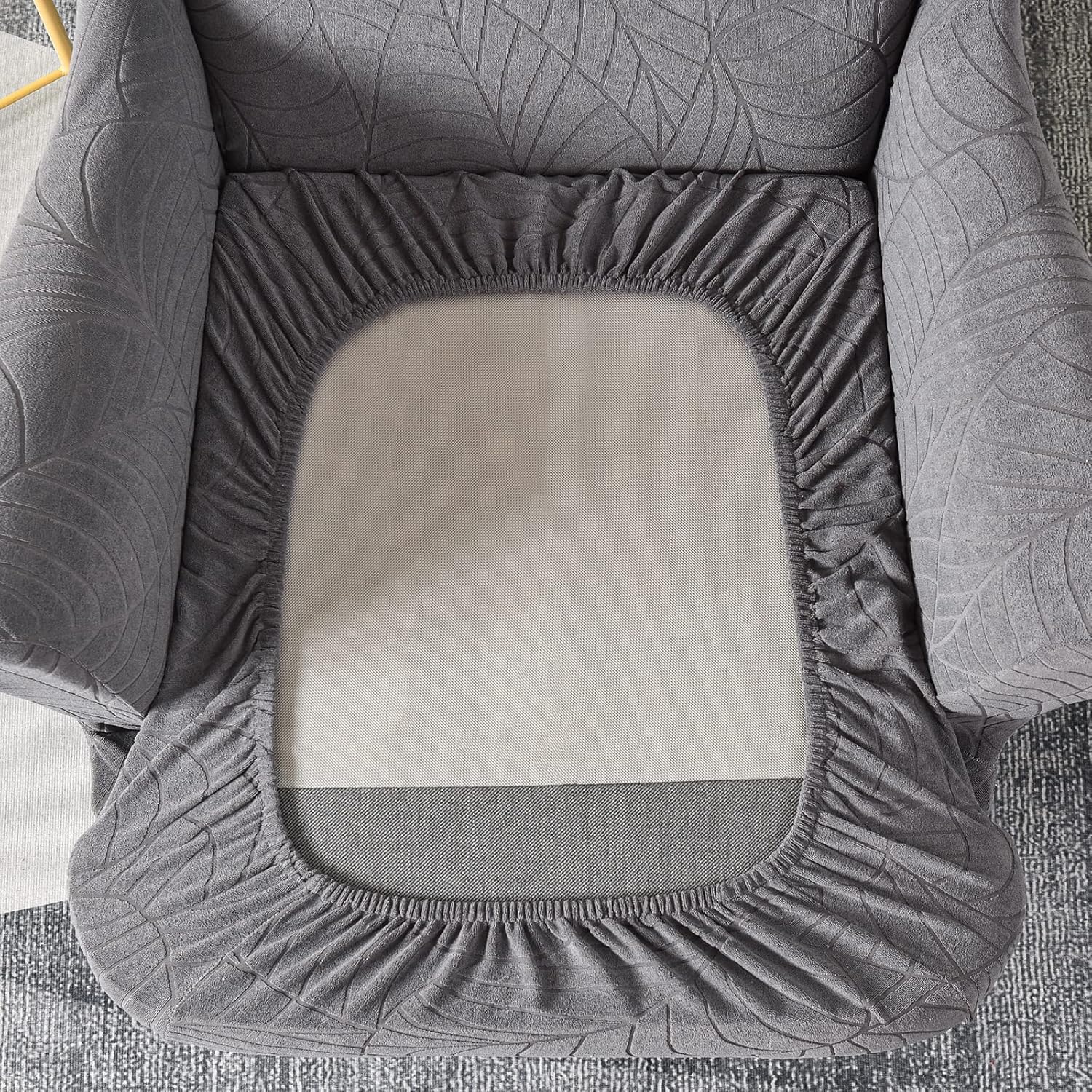 MIFXIN Wingback Chair Slipcover 2 Piece Stretch Wing Back Chair Cover with Cushion Cover Soft Washable Armchair Furniture Protector for Living Room Bedroom (Jacquard Dark Grey)