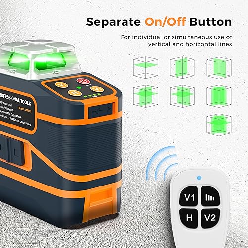 Miniatura 4 de CIGMAN Nivel láser CM-801 Nivel láser autonivelante 3 x 360  3D Línea cruzada verde para decoración y colgar cuadros con dos baterías recargables,