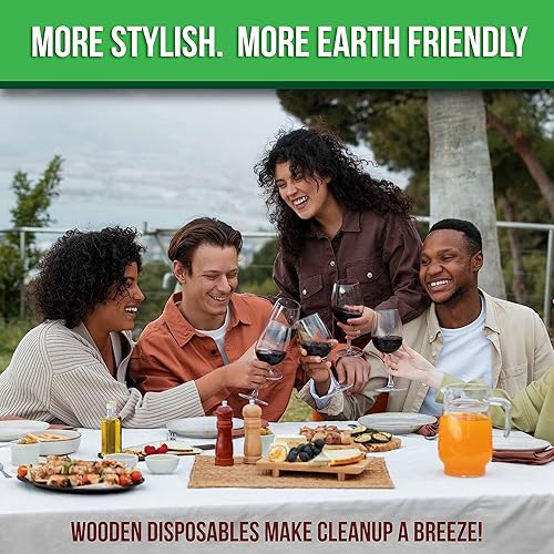 Miniatura 6 de Juego de cubiertos de madera desechables de 300 piezas en total, cubiertos biodegradables compostables ecológicos, juego de 300 tenedores de madera