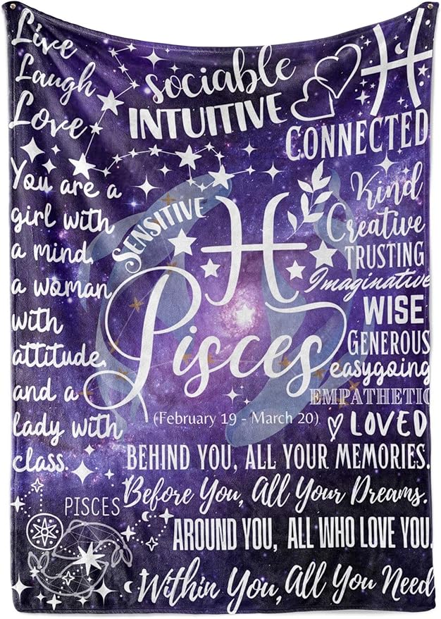 Zodiac Constellation Gifts for Women, Zodiac Sign Birthday Gift with Message Flannel Blanket Throws (50