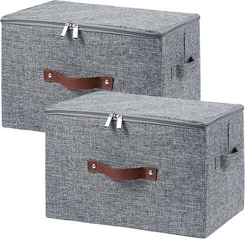 Miniatura 55 de Contenedores de almacenamiento con tapa con cremallera de tela de algodón y lino, cestas de almacenamiento con tapa, cajas plegables lavables para
