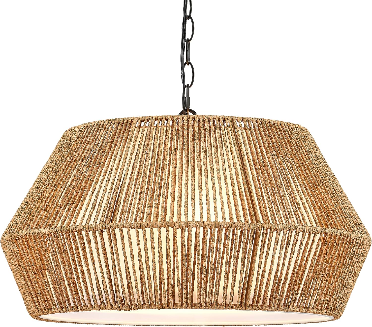 ELYONA 20" Large Rattan Chandelier Light Fixtures, 4-Lights Boho Pendant Light, Adjustable Woven Chandelier for Dining Room with Fabric Shade, Rustic Hanging Light for Kitchen Island,Living Room