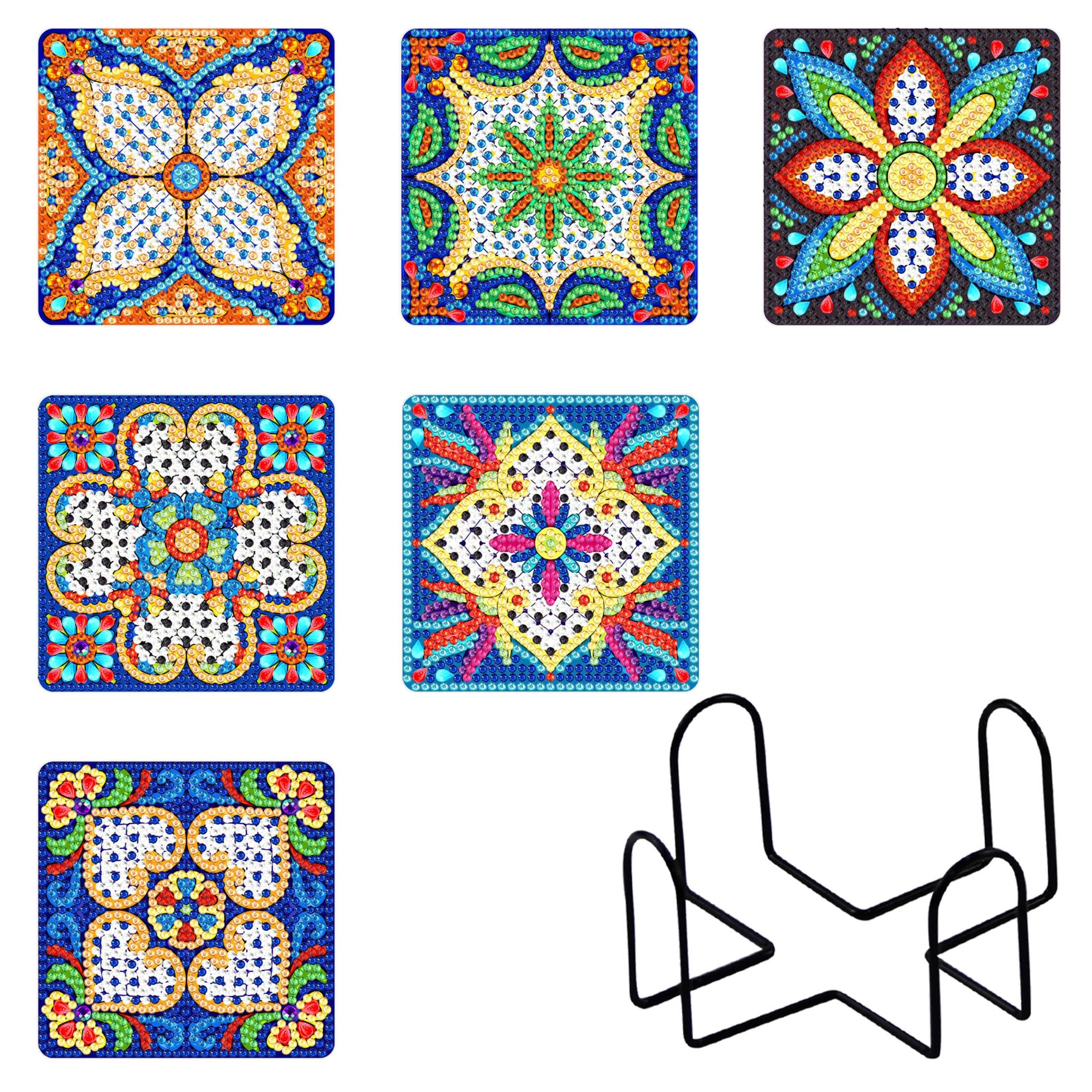 ARTopet 6Pcs Diamond Art Painting Coaster with Holder DIY Diamond Art Square Coasters for Adults Beginners Creative Diamond Art Craft Supplies for