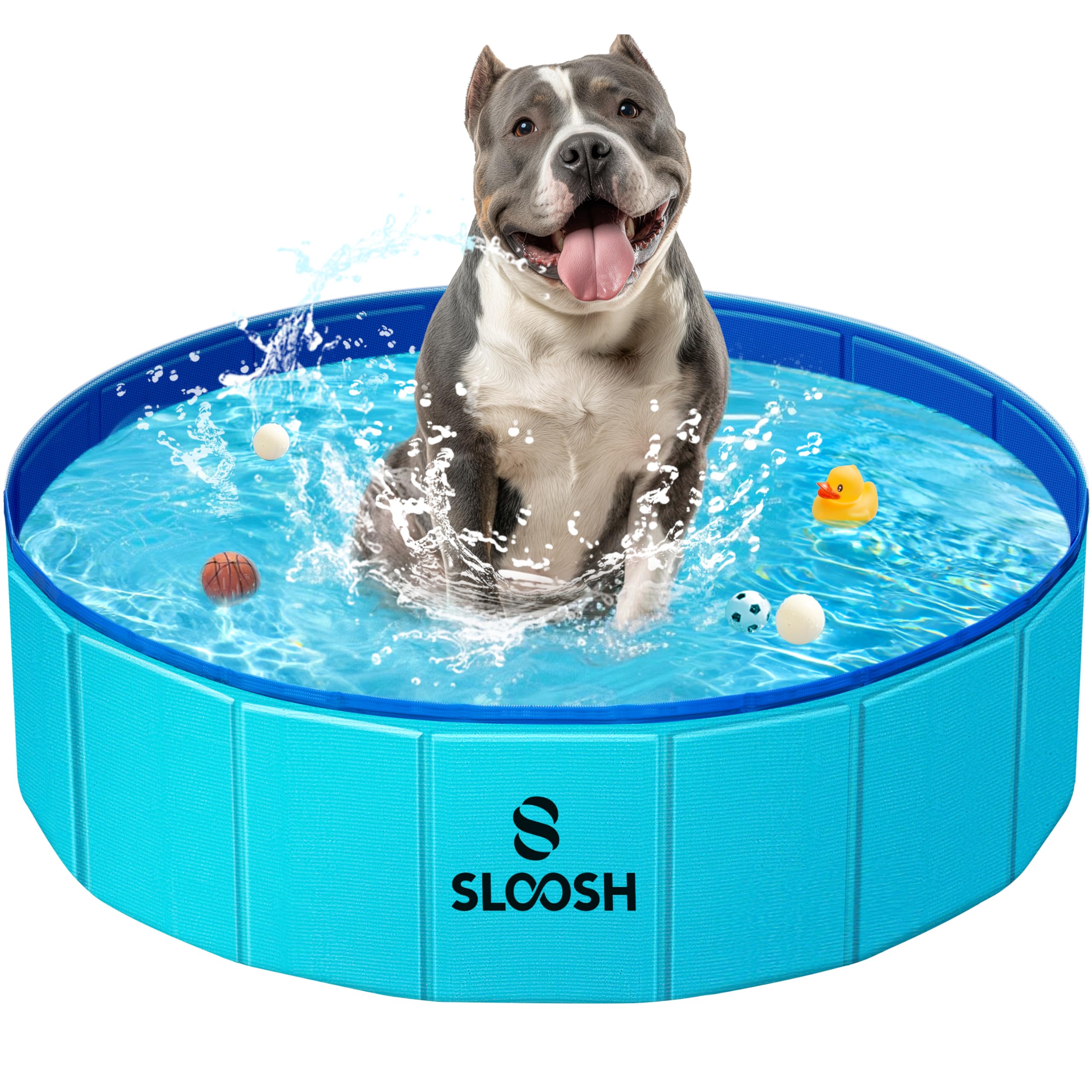 SLOOSH Foldable Dog Paddling Pool 32"x8", Rigid Dog Swimming Pool Blue
