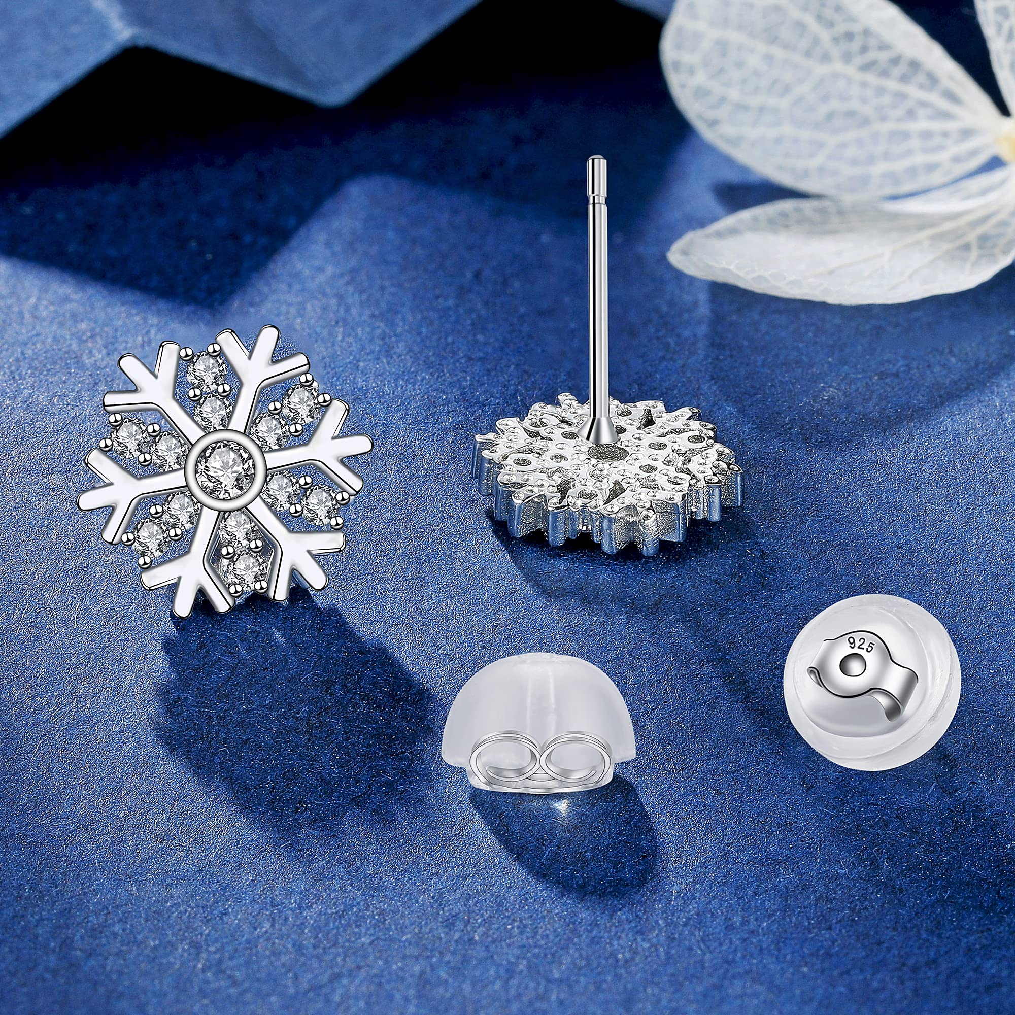 Arrebol Orecchini Fiocco di Neve Donna Argento Sterling 925 con 3A Zirconia Regalo di Natale del Ringraziamento per Donne