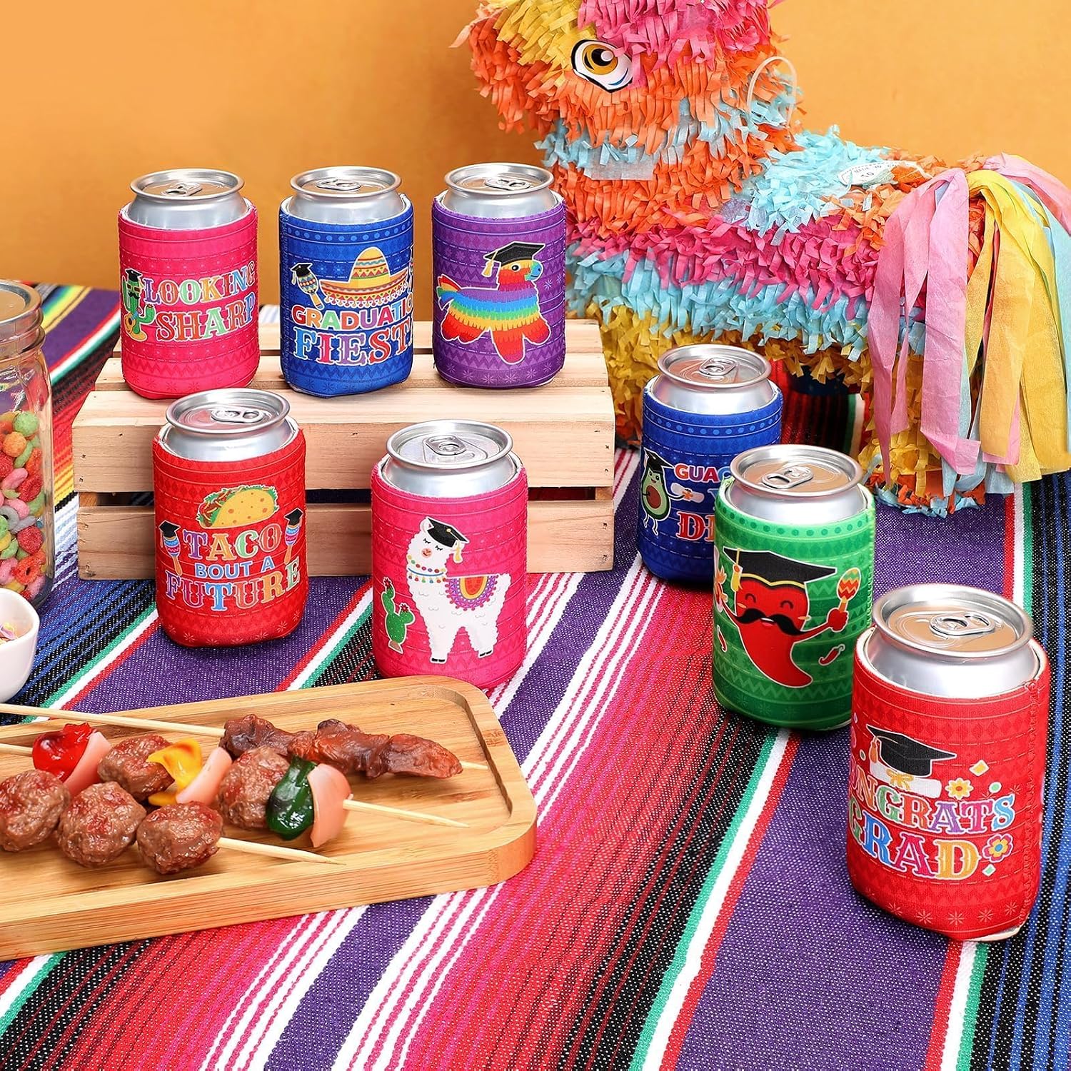 Mexican Graduation Party Supplies Congrats Grad Can Coolers Set of 8 Fiesta Themed Graduation Party Decorations Class of 2026 Beverage Cup Sleeves Tacobout A Grad Gifts Decor image 4