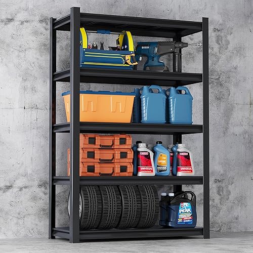 Gadroad Estantería de 5 niveles, estantes de almacenamiento resistentes, estante ajustable para garaje, estante de utilidad, unidad de estantería de