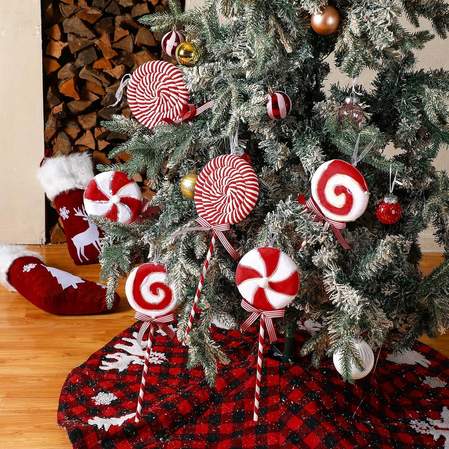Vercraft 6 Pcs 15 Inches Cute Large Candy Lollipop Christmas Decorations, Candy Lollipop Sprays Christmas Tree Picks and Ornament Xmas Sweets Craft Home Decoration