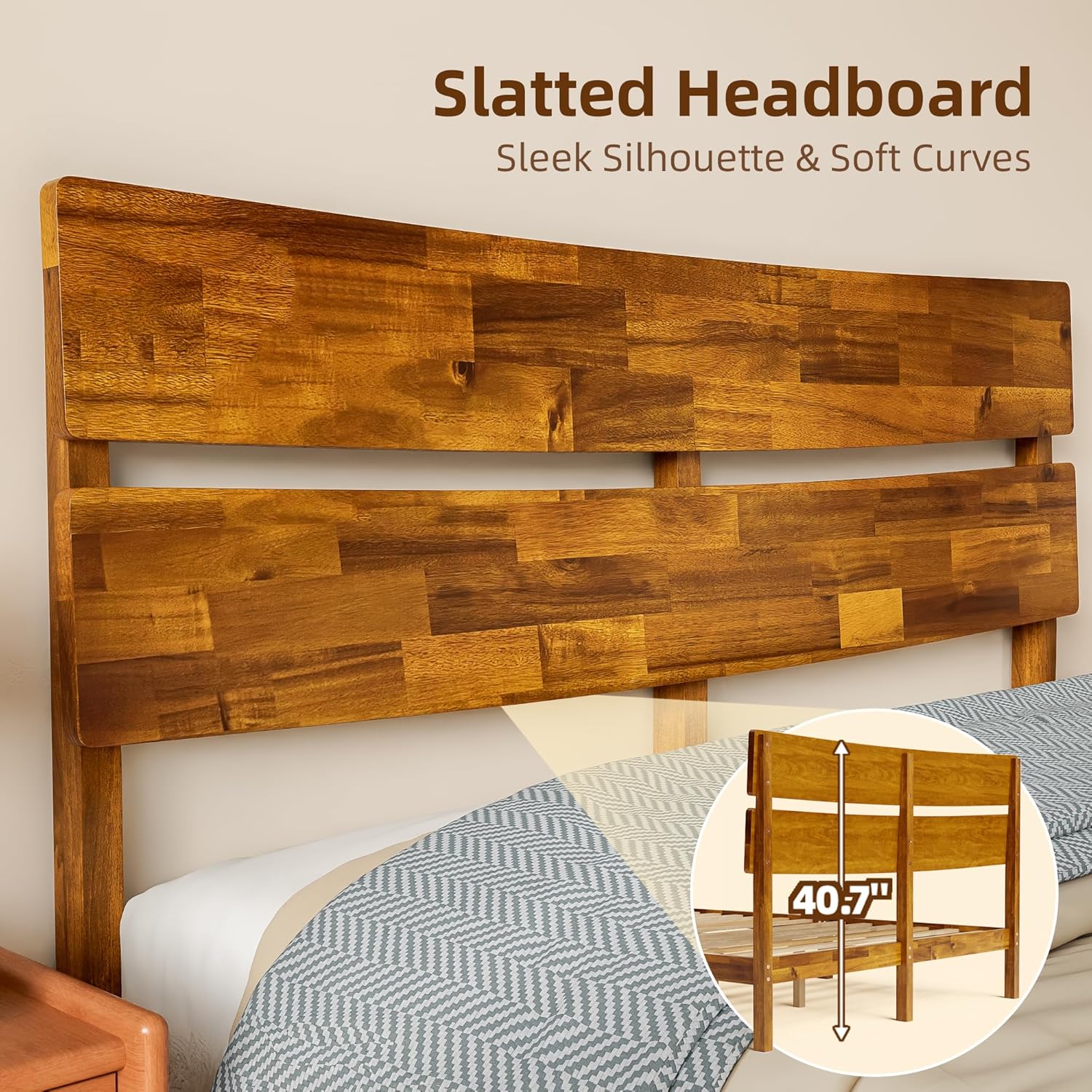 TOLEAD Wood Queen Bed Frame with Headboard, Wooden Platform Bed Frame Queen Size, Solid Acacia Wood Bed Frame Foundation with Wood Slat Support, No Box Spring Needed, Easy Assembly