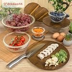 Stackable Space-Saving Set of 5 Nesting Glass Bowls with Acacia Lids for Foodprep, Storage, Mixing & Cooking - Microwave & Oven-ready BPA Free Durable Heat Resistant Inert Borosilicate Glass