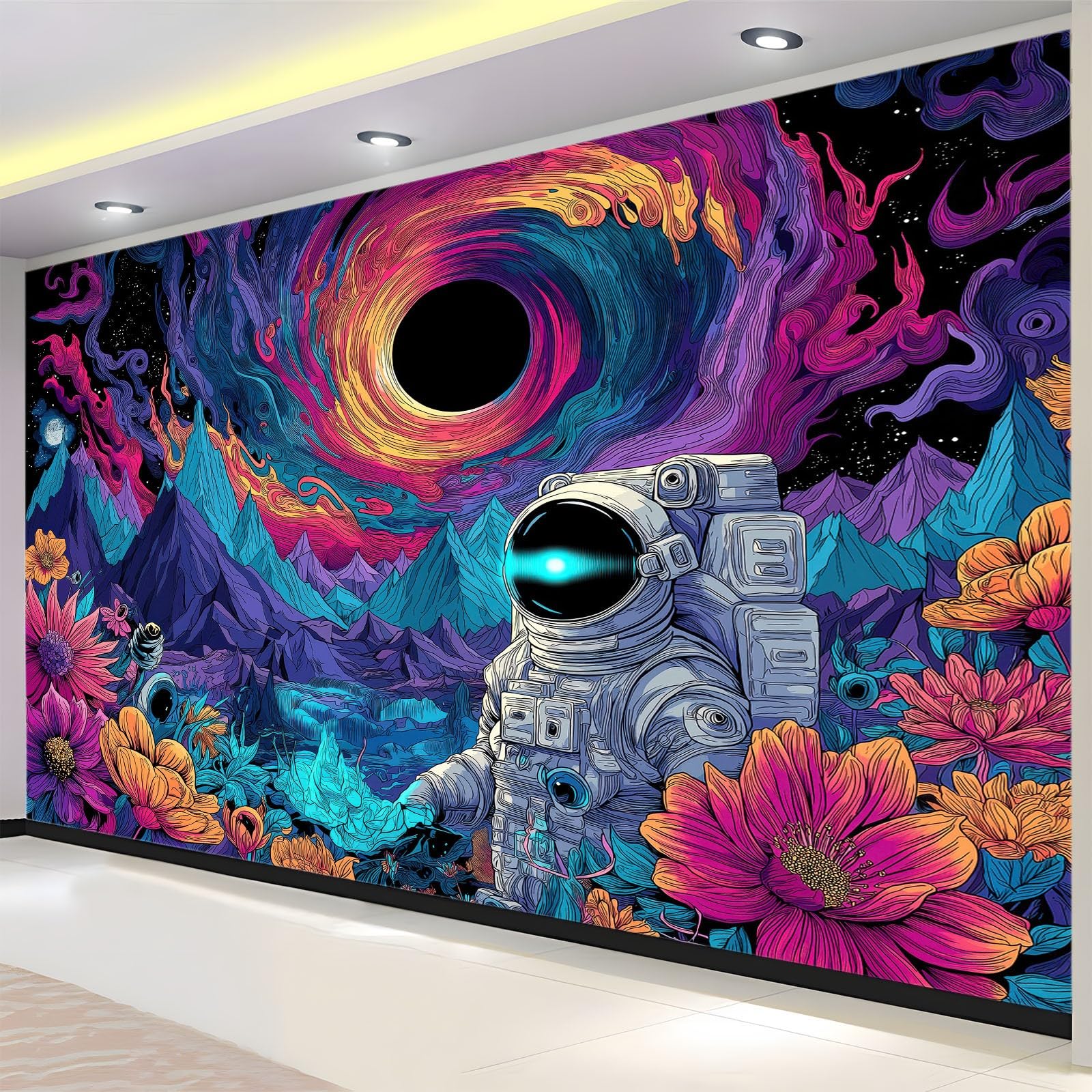 Tapeta 3D dekoracyjna wielokolorowa 300 x 210 cm - fototapeta abstrakcyjna wszechświat niebo astronauta dla dzieci pokoje nastolatki, włóknina łatwa do nałożenia dekoracja pokoju zabaw