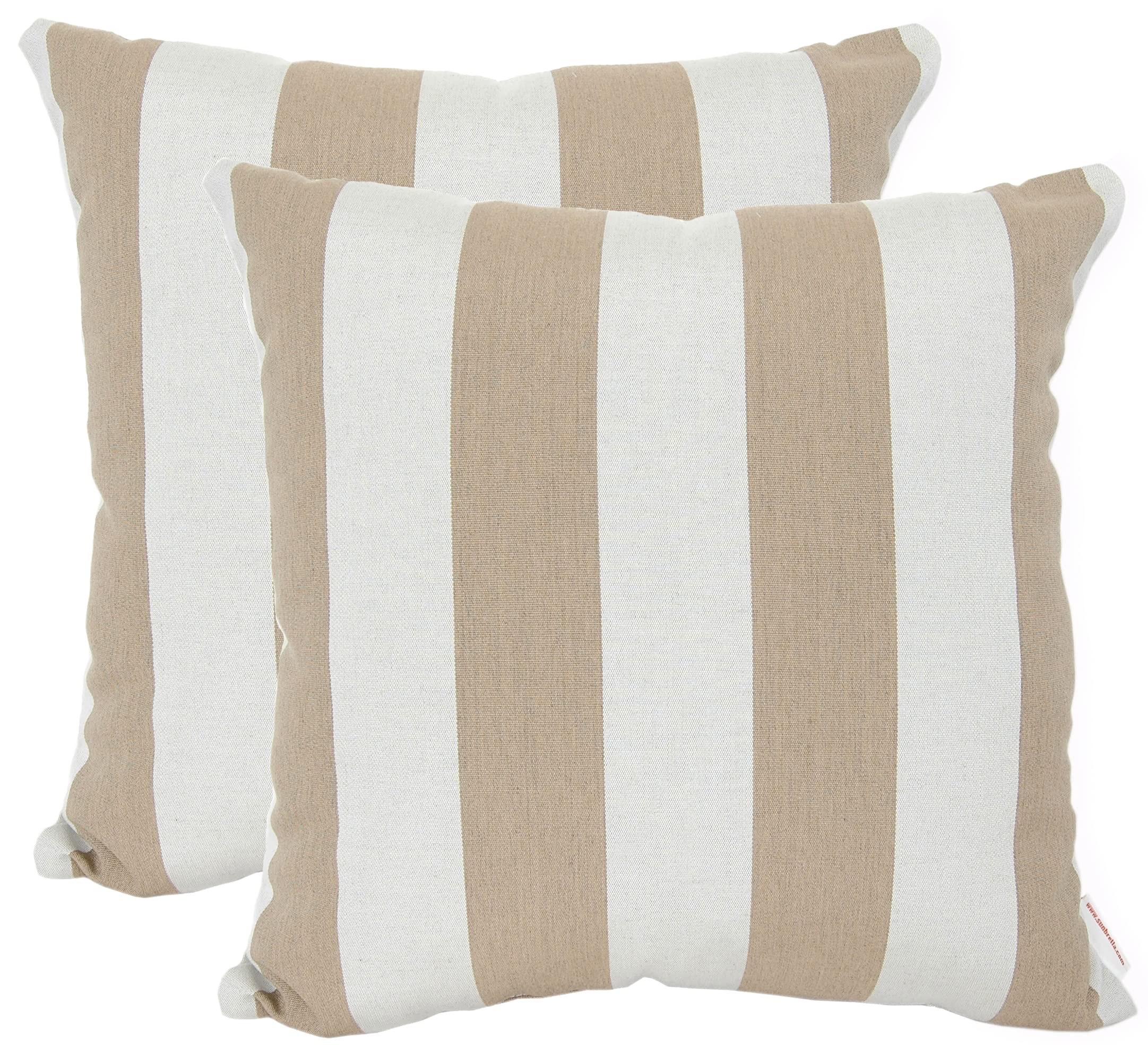 Photo 1 of **DAMAGED READ NOTES**RULU Beige Outdoor/Indoor Sunbrella Set of 2 Toss Pillow 16X16inch Square Maxim Heather Stripe, Standard