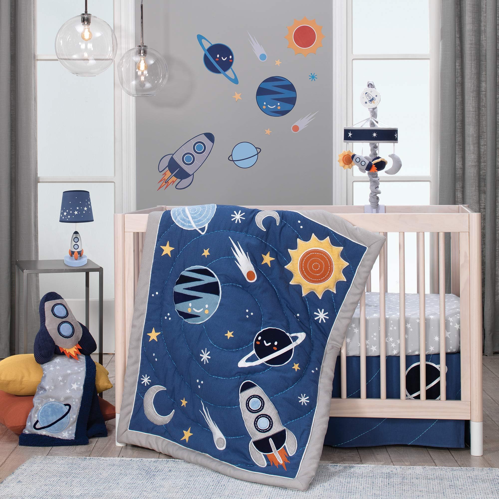 Milky Way Space Galaxy 4-Piece Baby Nursery Crib Bedding Set - Blue/Gray