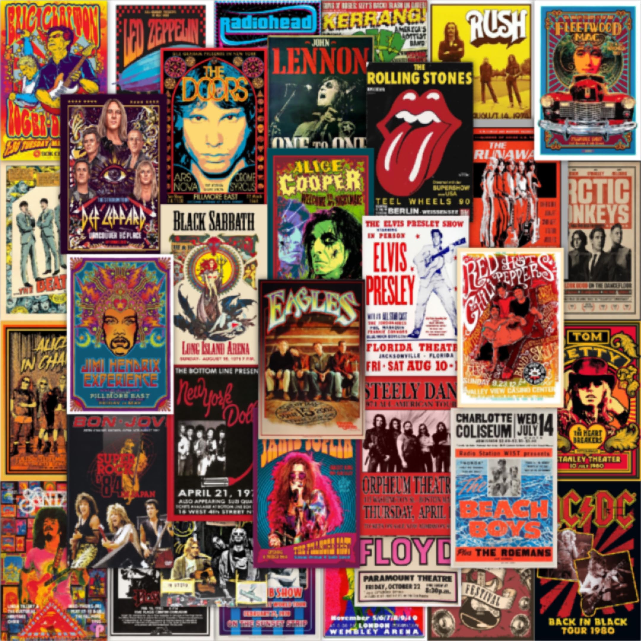 CodersParadise Pack of 54 Rock Band Wall Collage Kit Posters - 4 x 6 Inches Posters for Wall Decoration - Wall Art For Bedroom, Office, Living room, Dorm room - Glue Dots Included