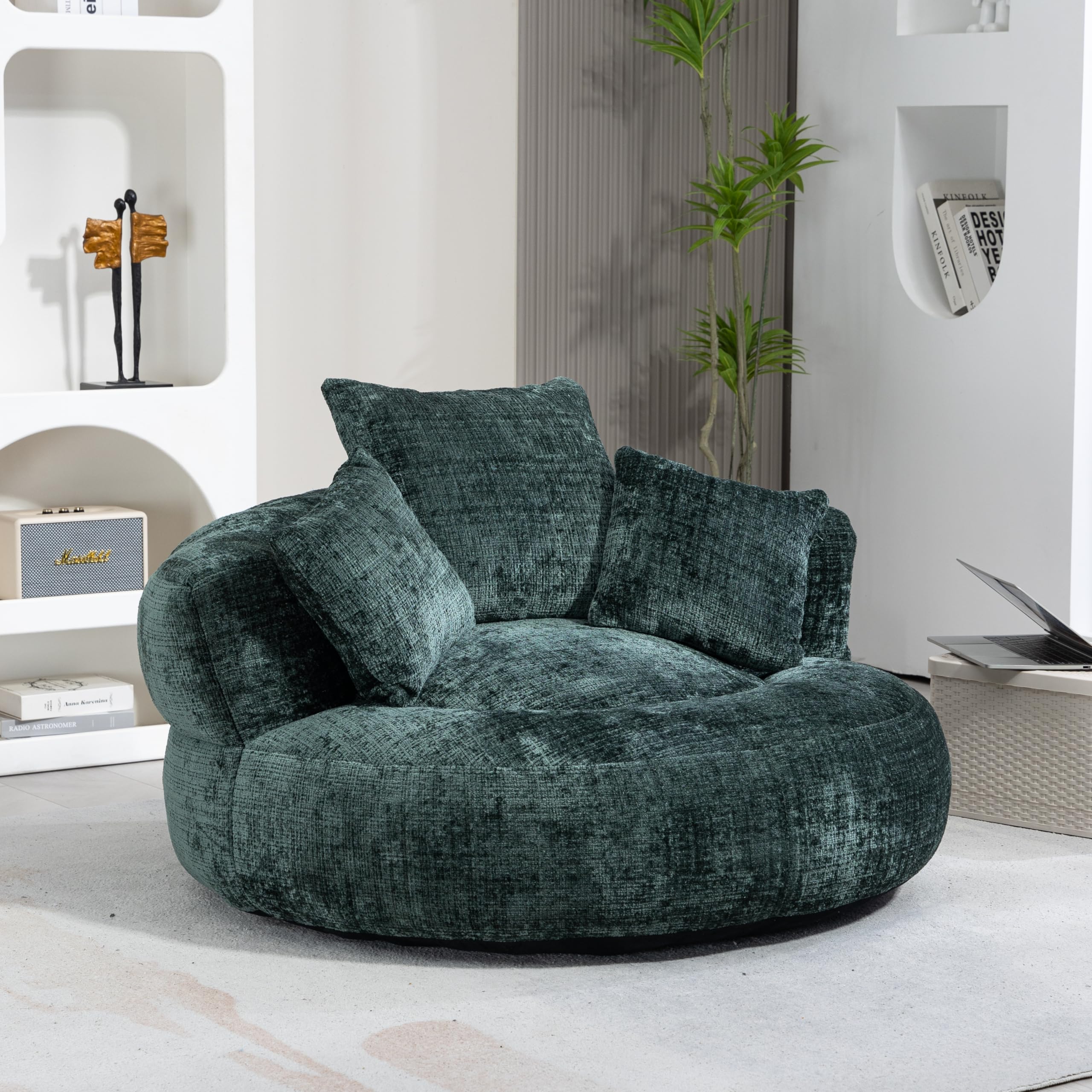 ANIROY Bean Bag Chair for Kids and Adults, High Back Sofa Couch with 3 Pillows, Single Gaming Sofa Chair for Bedroom, Office (Emerald)