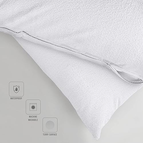 Miniatura 4 de Utopia Bedding Protectores de almohada impermeables con cremallera (paquete de 2), funda de almohada de rizo color blanco King, fundas de almohada a
