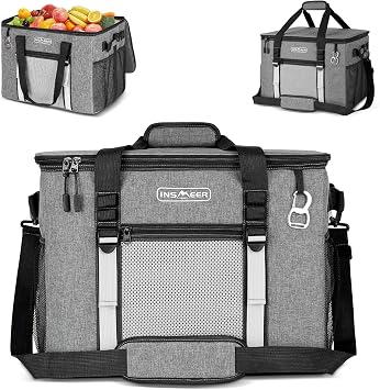 INSMEER Large Cool Bag 50L, Insulated Cooler Bag 80 Cans Foldable/Collapsible/Leakproof with Opener&Removable Shoulder Strap, Thermal Bag Cool Box for Camping Beach Picnic Family Shopping, 4 People