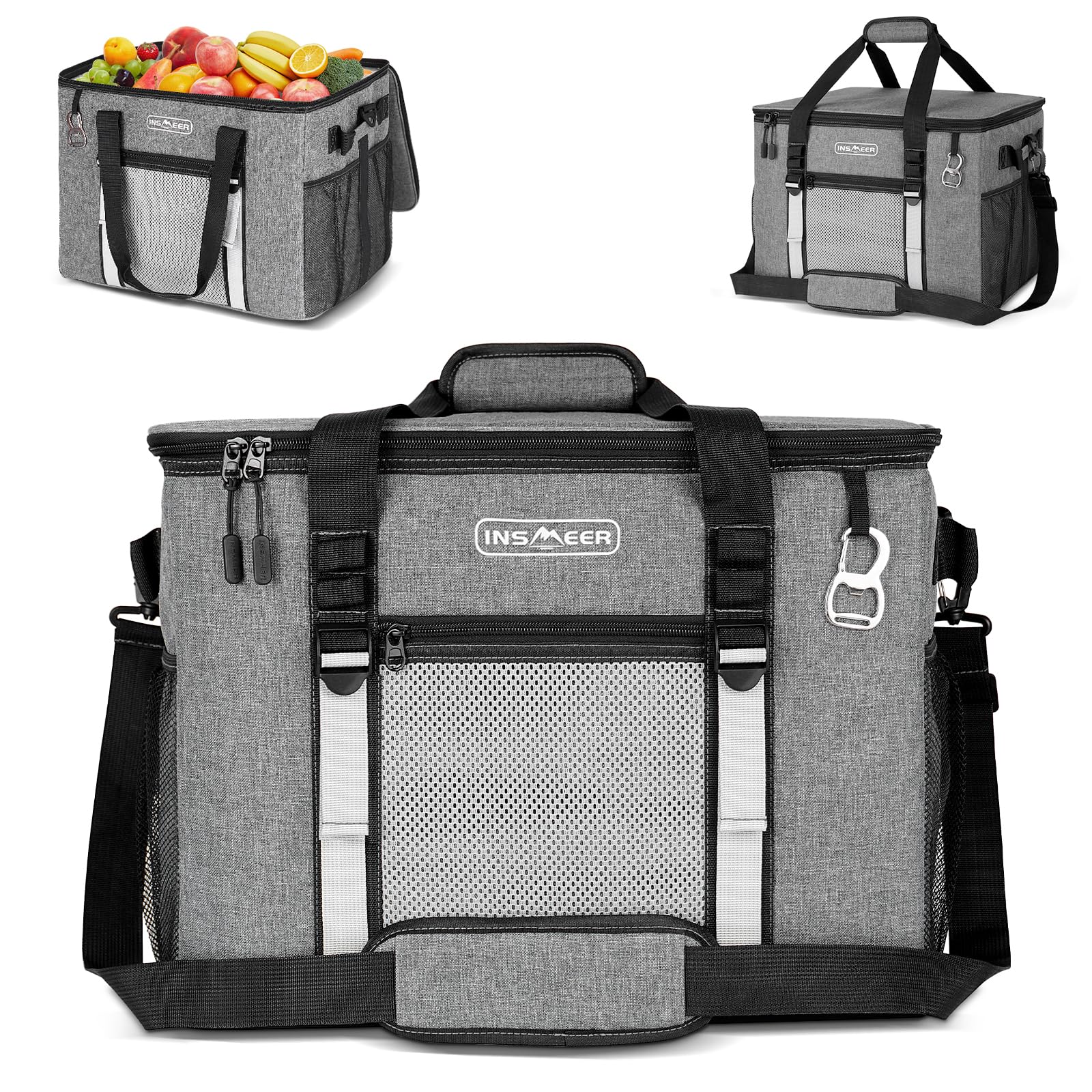 INSMEER Kühltasche Groß 50 l, Kühltaschen Faltbar für 80 Dosen, Faltbare/Auslaufsicher mit Öffner, Picknicktasche/Kühlbox Gross für Camping, Strand, Picknick, Familienausflüge für 4 Personen