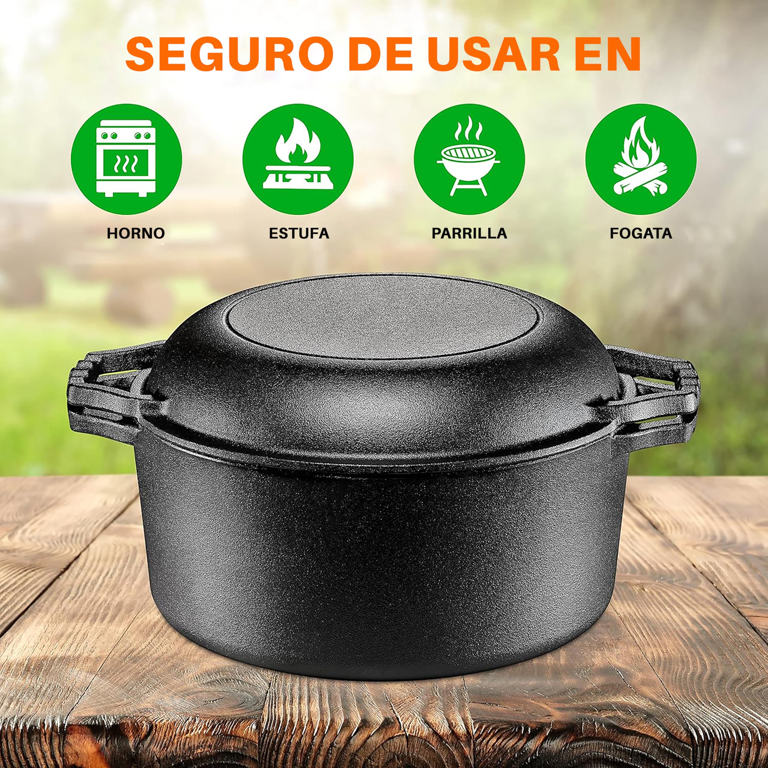 NutriChef Multi Cooker de Hierro Fundido, Horno Holandés Doble Antiadherente, Olla para Asar, Cazuela